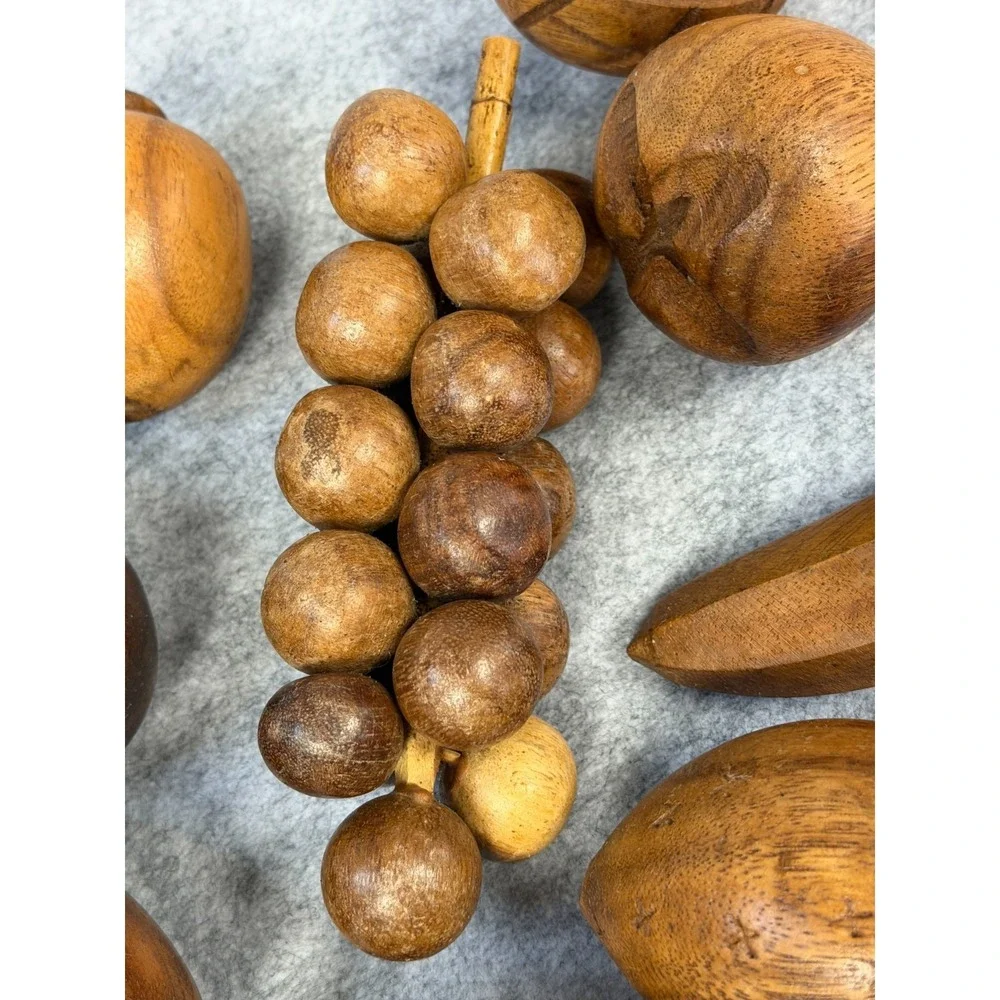 Vintage Hand Carved Assorted Wooden Fruit 9 pieces Philippines‎
